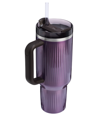 Copo Quencher Stanley 1,18L roxo com canudo e alça, ideal para hidratação em academia, escritório e viagens.