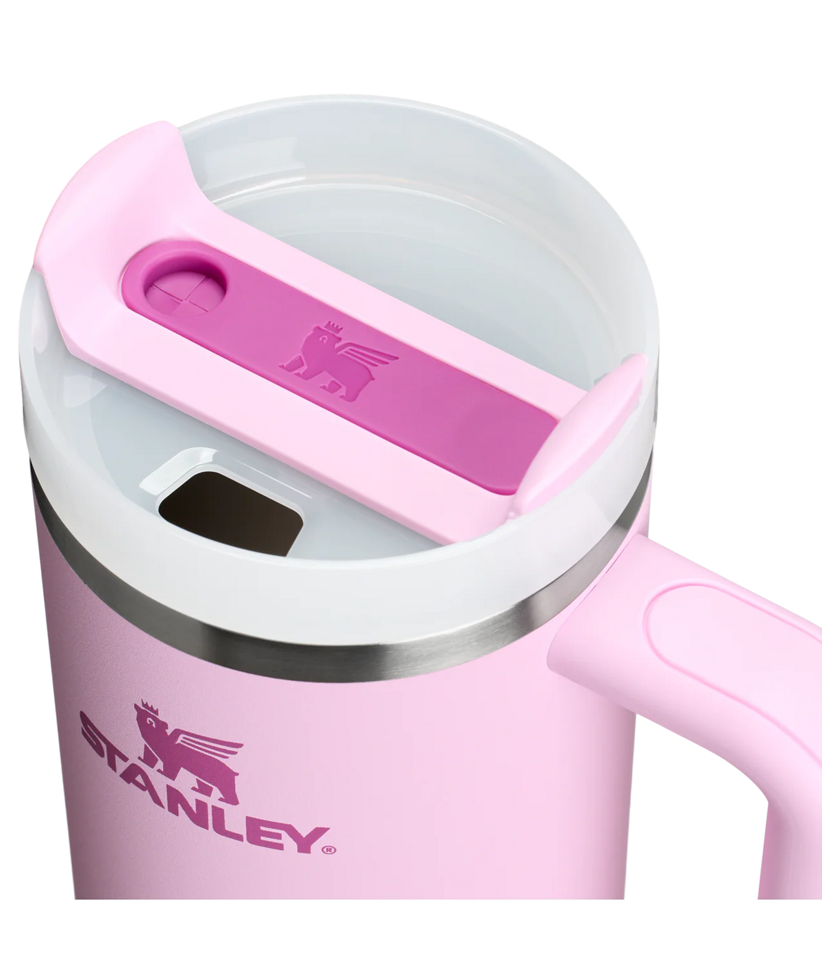 Copo Quencher Stanley 887 ml Cherry Blossom, vista de cima com tampa fechada