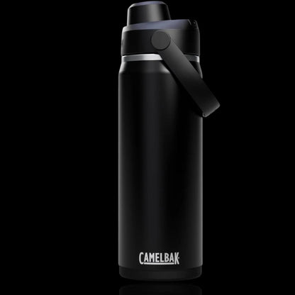 Garrafa Térmica Camelbak Thrive Chug 590ml preta, mantém bebidas geladas por até 23 horas e quentes por 11 horas, design funcional.