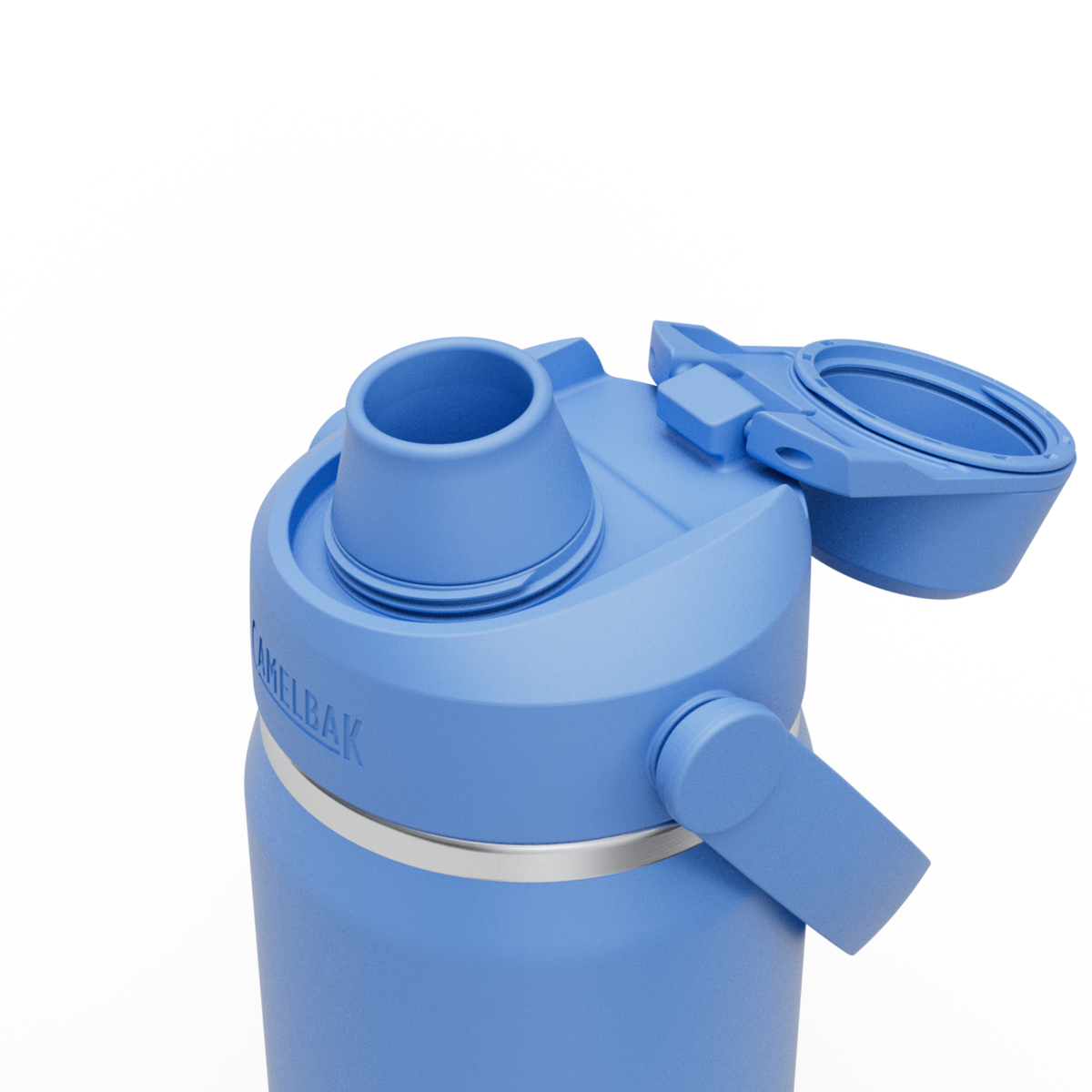Garrafa Térmica Camelbak Thrive Chug 590ml com tampa azul e bico de silicone