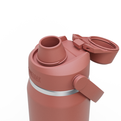 Detalhe da tampa da Garrafa Térmica Camelbak Thrive 740ml, mostrando design funcional e prático.