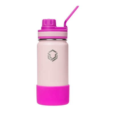 Garrafa Térmica Urbnsol Tradicional - 414ml em rosa, ideal para manter bebidas quentes por 6h e frias por 12h, perfeita para crianças.