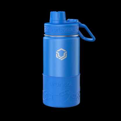 Garrafa Térmica Urbnsol Tradicional - 414ml em azul, ideal para crianças, mantém líquidos quentes e frios por horas.