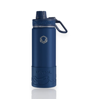 Garrafa Térmica Urbnsol Tradicional - 532ml azul com isolamento a vácuo, mantém bebidas quentes por 12h e frias por 24h.