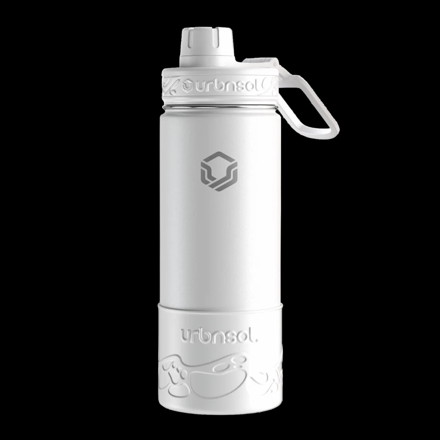 Garrafa Térmica Urbnsol Tradicional - 532ml, isolada a vácuo com protetor de silicone branca, mantém a bebida fria ou quente por horas.