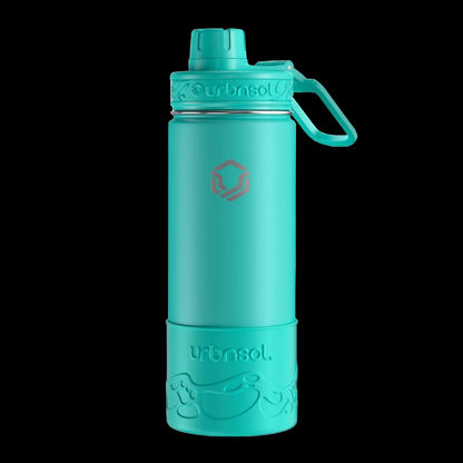 Garrafa Térmica Urbnsol Tradicional - 532ml com protetor de silicone, ideal para manter bebidas quentes por 12h ou frias por 24h.