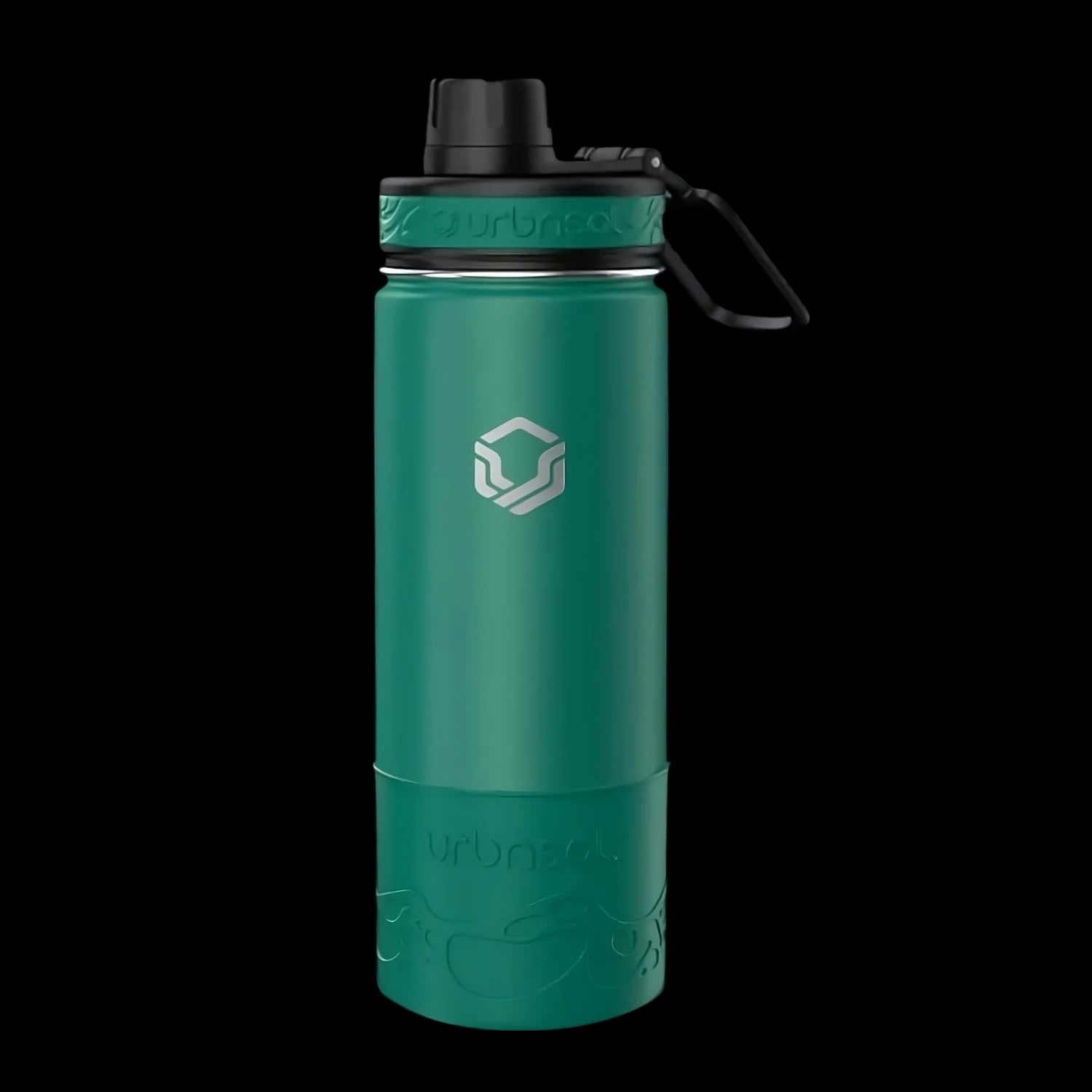 Garrafa Térmica Urbnsol Tradicional - 532ml em verde com protetor de silicone e isolamento a vácuo para bebidas quentes ou frias.