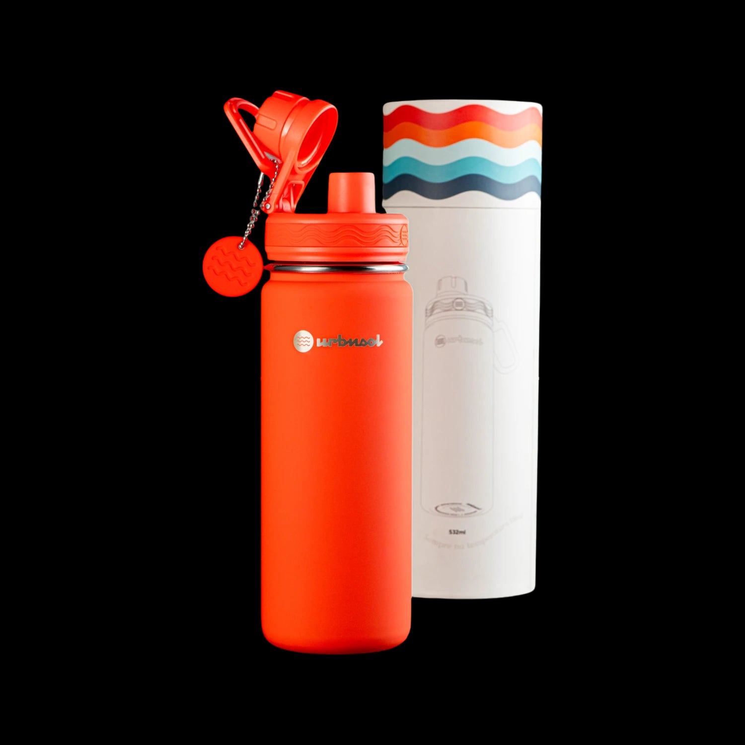 Garrafa Térmica Urbnsol 532ml - Core e Waves, isolada e resistente, cor laranja, ideal para manter bebidas quentes ou frias.