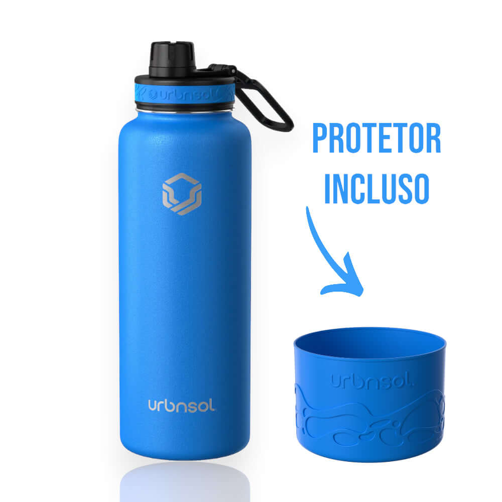 Garrafa Térmica Urbnsol 1,18L - Tradicional azul com protetor incluso, conservação térmica para bebidas quentes e frias.