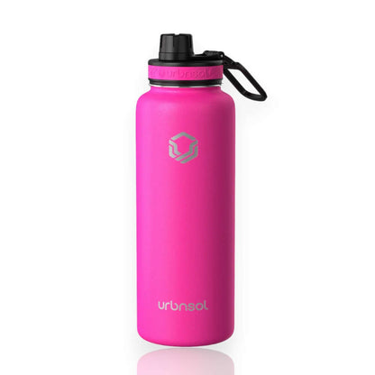 Garrafa Térmica Urbnsol 1,18L - Tradicional em aço inoxidável rosa com isolamento térmico para 12h quente e 24h fria.