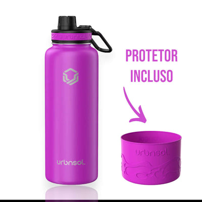 Garrafa Térmica Urbnsol 1,18L - Tradicional cor pink com protetor incluso, ideal para manter bebidas na temperatura ideal por horas.