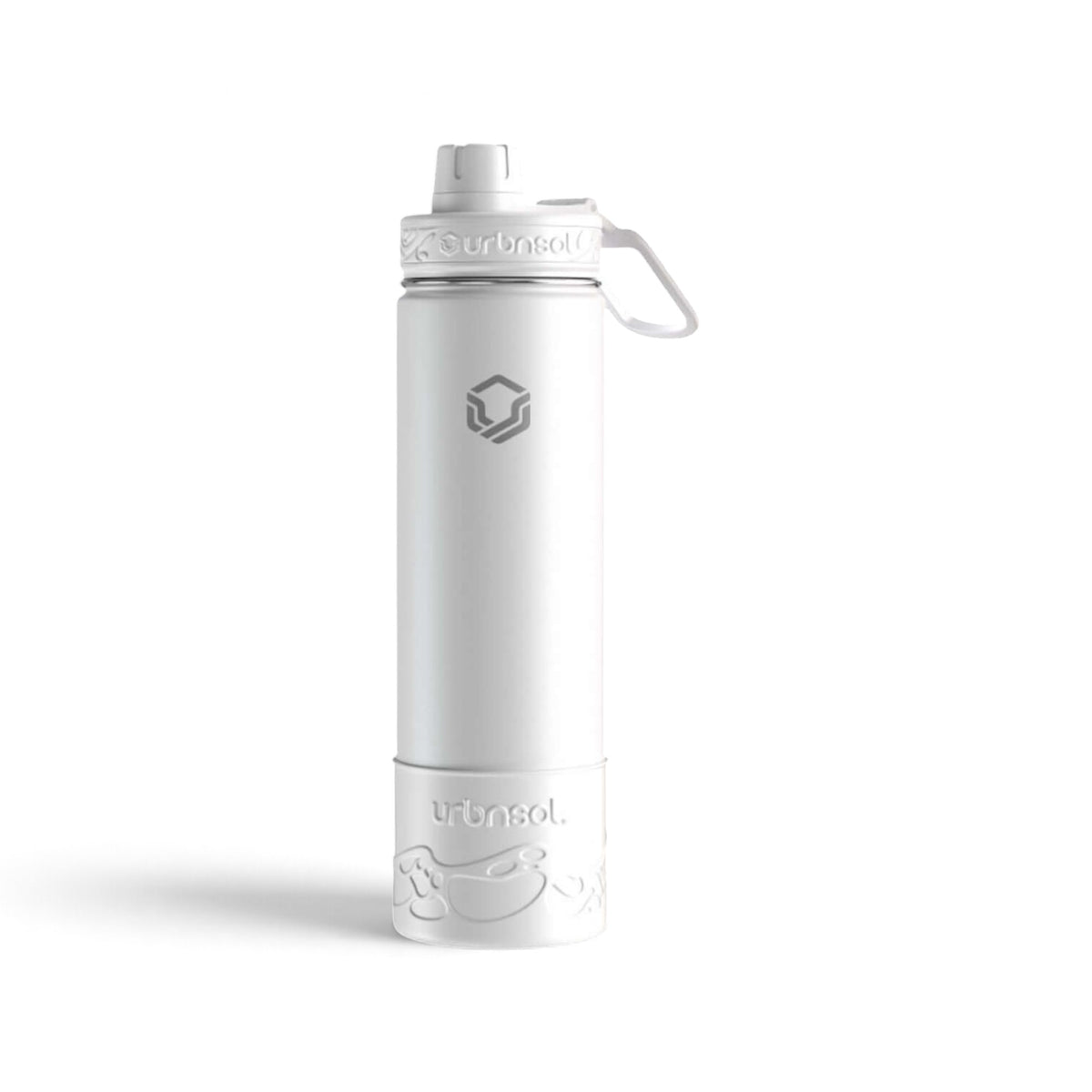 Garrafa Térmica Urbnsol 650 ml Tradicional Branca, vista frontal com tampa fechada