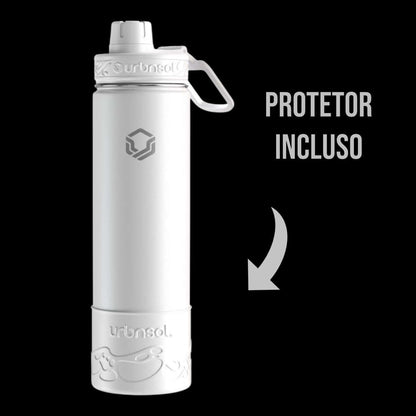 Garrafa Térmica Urbnsol 650ml - Tradicional com protetor incluso, mantém líquidos quentes por 12h e frios por 24h, design moderno.
