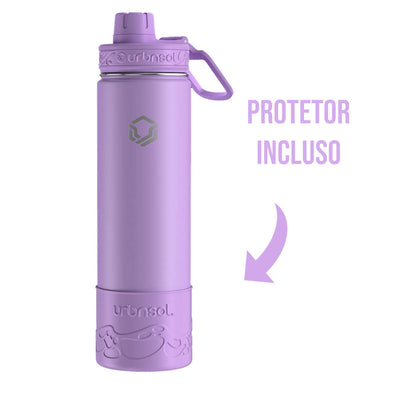 Garrafa Térmica Urbnsol 650ml - Tradicional, mantém bebidas quentes por 12h e frias por 24h, design moderno e protetor incluso.