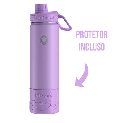 Garrafa Térmica Urbnsol 650ml - Tradicional, mantém bebidas quentes por 12h e frias por 24h, design moderno e protetor incluso.