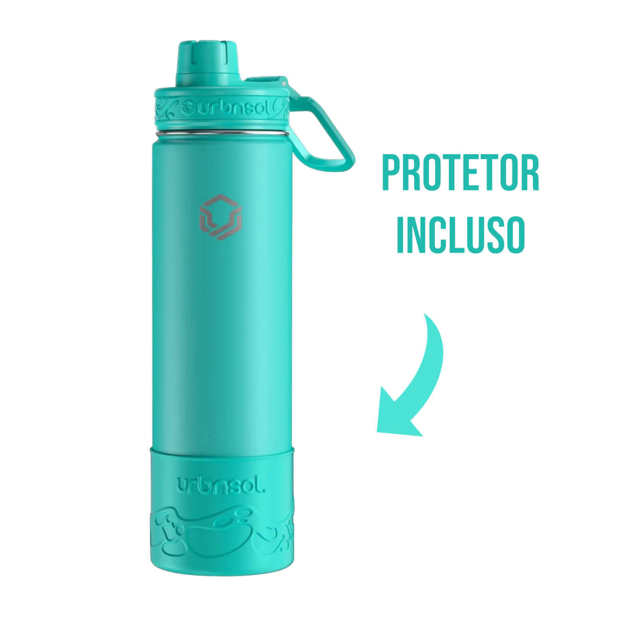 Garrafa Térmica Urbnsol 650ml - Tradicional, design moderno e funcional, 12h quente 24h frio, com protetor incluso, cor verde.