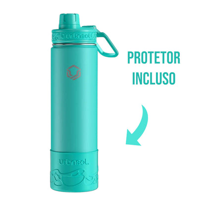 Garrafa Térmica Urbnsol 650ml - Tradicional, design moderno e funcional, 12h quente 24h frio, com protetor incluso, cor verde.