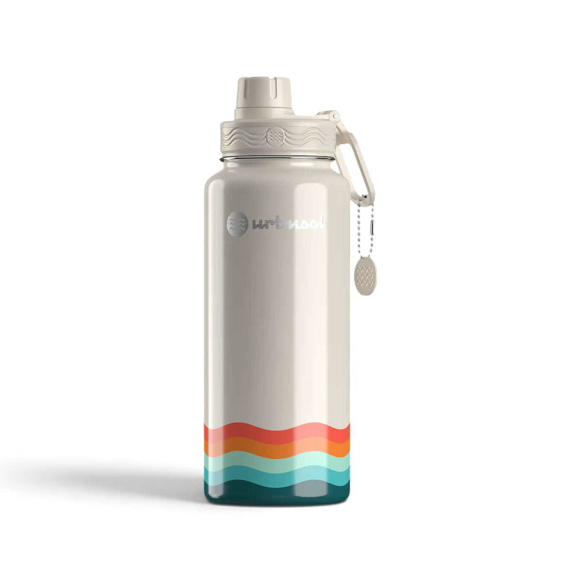 Garrafa Térmica Urbnsol 946 ml Core e Waves Creme Waves, vista frontal com tampa fechada
