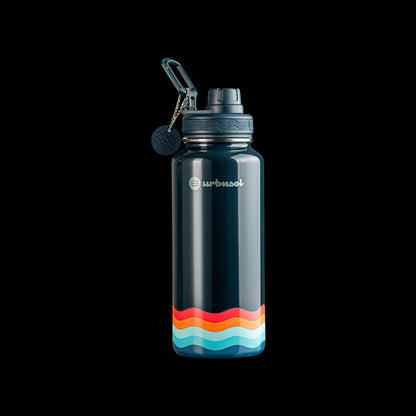 Garrafa Térmica Urbnsol 946ml - Core e Waves, design moderno com estampa colorida e tampa segura. Mantém bebidas quentes por 12h e frias por 24h.