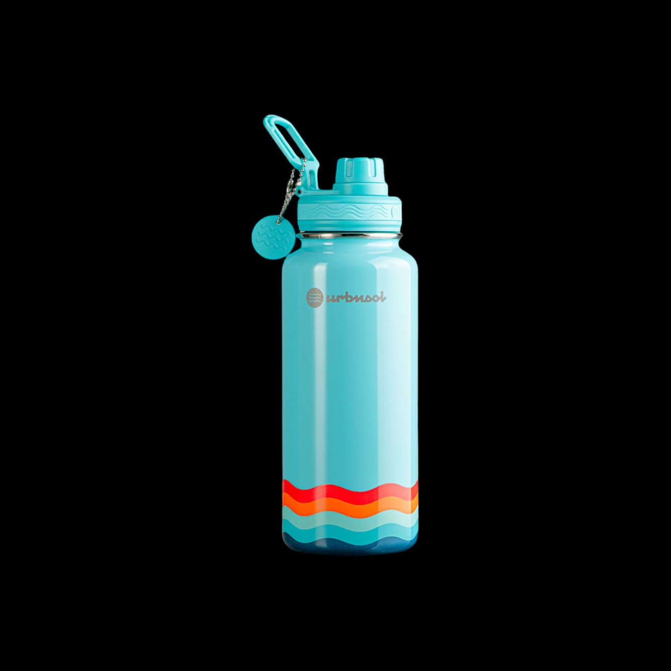 Garrafa Térmica Urbnsol 946ml - Core e Waves, mantém bebidas quentes por 12h e frias por 24h, edição limitada, azul vibrante.