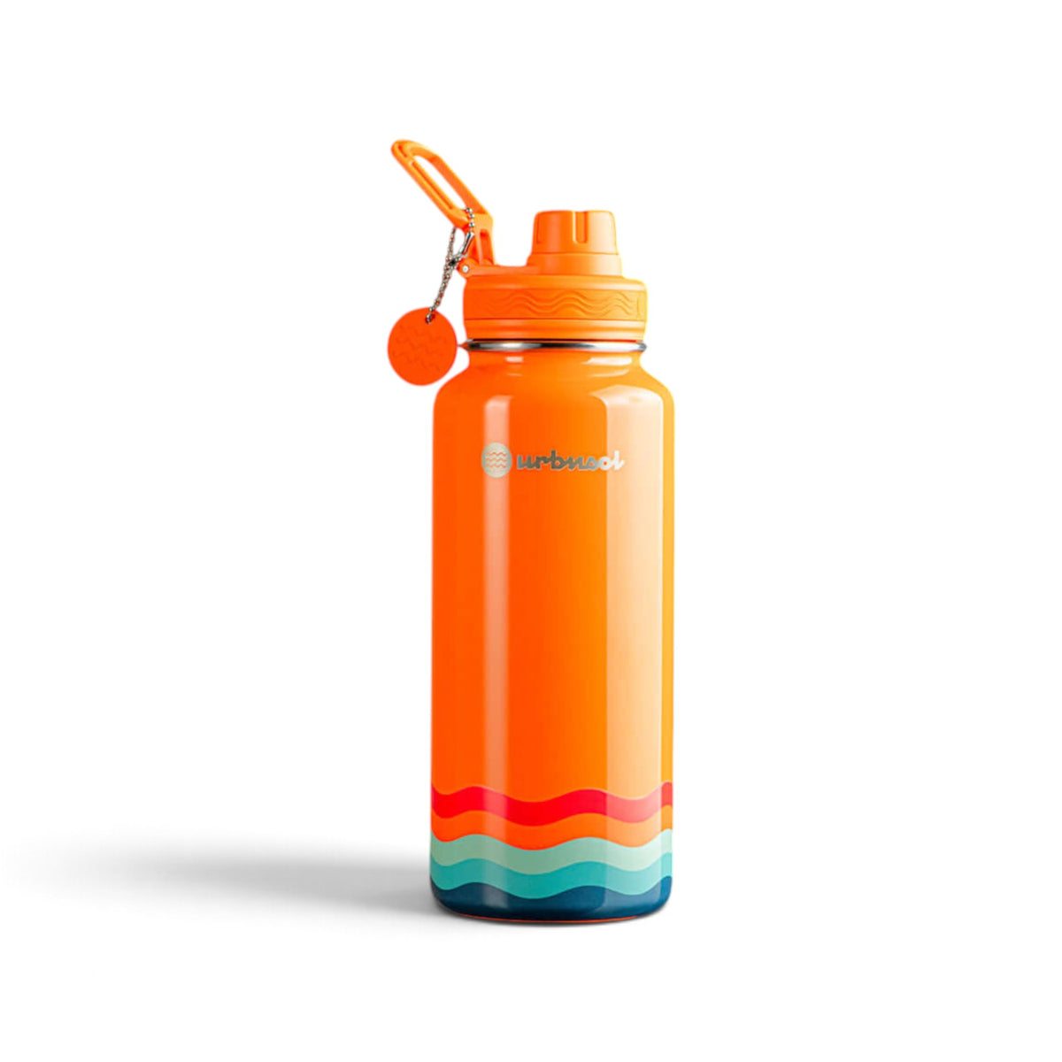 Garrafa Térmica Urbnsol 946 ml Core e Waves Laranja, vista frontal com tampa fechada
