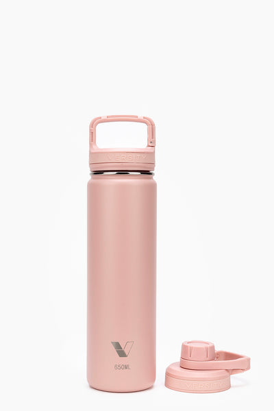 Garrafa Térmica Versity ColdKeeper 650ml rosa com tampa removível, ideal para manter bebidas frias por 24 horas.