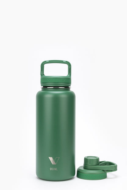 Garrafa Térmica Versity ColdKeeper 950ml verde com isolamento a vácuo, mantendo bebidas geladas por 24h e quentes por 12h.