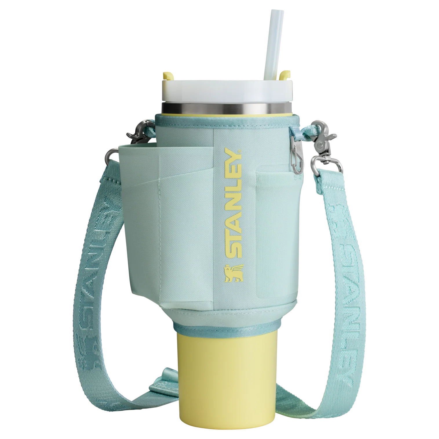 Bolsa para Copo Quencher Stanley - Carry All 1,18L em poliéster reciclado com alça ajustável e bolso extra, ideal para hidratação prática.