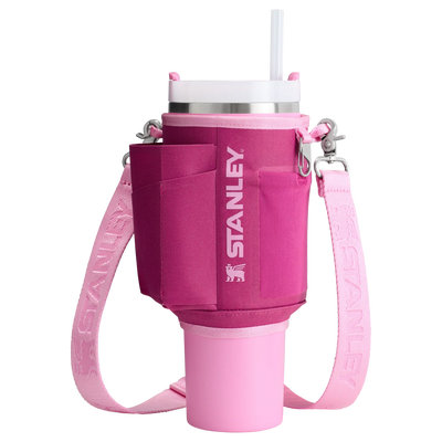 Bolsa para Copo Quencher Stanley - Carry All 1,18L em poliéster reciclado rosa com alça e bolso para facilitar a hidratação diária