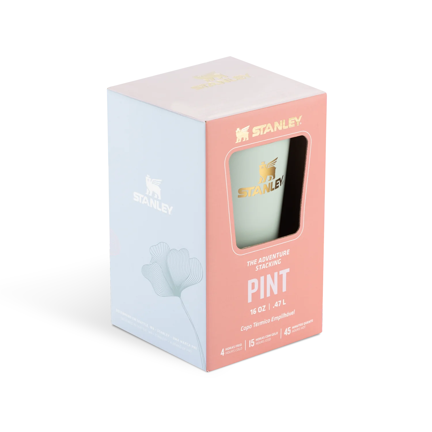 Embalagem do Copo Térmico de Cerveja Stanley - 473ml exibindo detalhes do design e isolamento térmico.