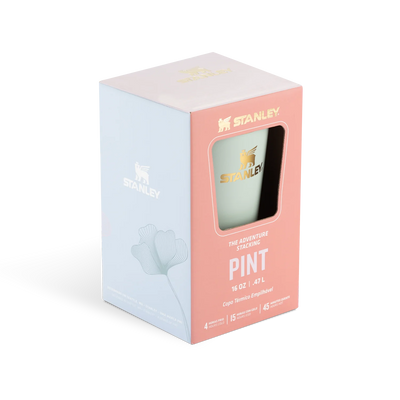 Embalagem do Copo Térmico de Cerveja Stanley - 473ml exibindo detalhes do design e isolamento térmico.