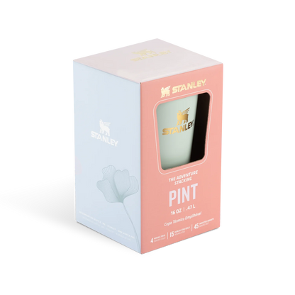 Embalagem do Copo Térmico de Cerveja Stanley - 473ml exibindo detalhes do design e isolamento térmico.