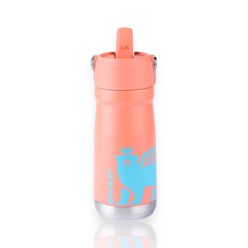 Garrafa Térmica Flip Straw Youth Stanley - 500ml, garrafa infantil rosa com canudo retrátil e alça para crianças.