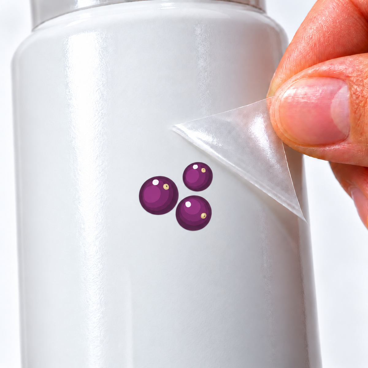 Açaí - frutinhos — sticker UV DTF individual com verniz — detalhe de aplicação