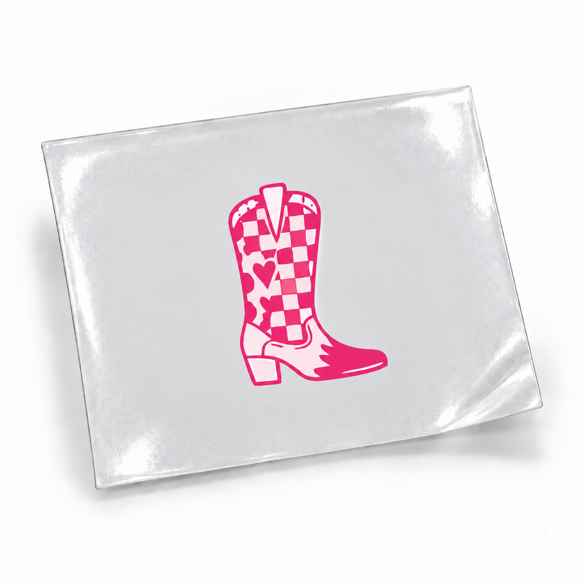 Bota Country Xadrez Rosa — sticker UV DTF individual com verniz — apresentação