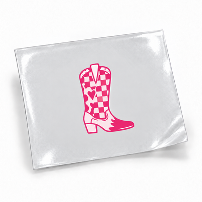 Bota Country Xadrez Rosa — sticker UV DTF individual com verniz — apresentação