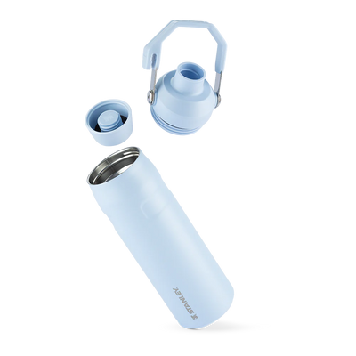 Garrafa Térmica Stanley Aerolight™ Fast Flow - 710ml em aço inoxidável desmontada, mostrando tampa e bocal.