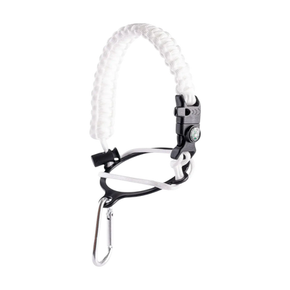 Alça para Garrafa Térmica de Mão com bússola, apito e pederneira, feita de Paracord para aventuras e segurança.