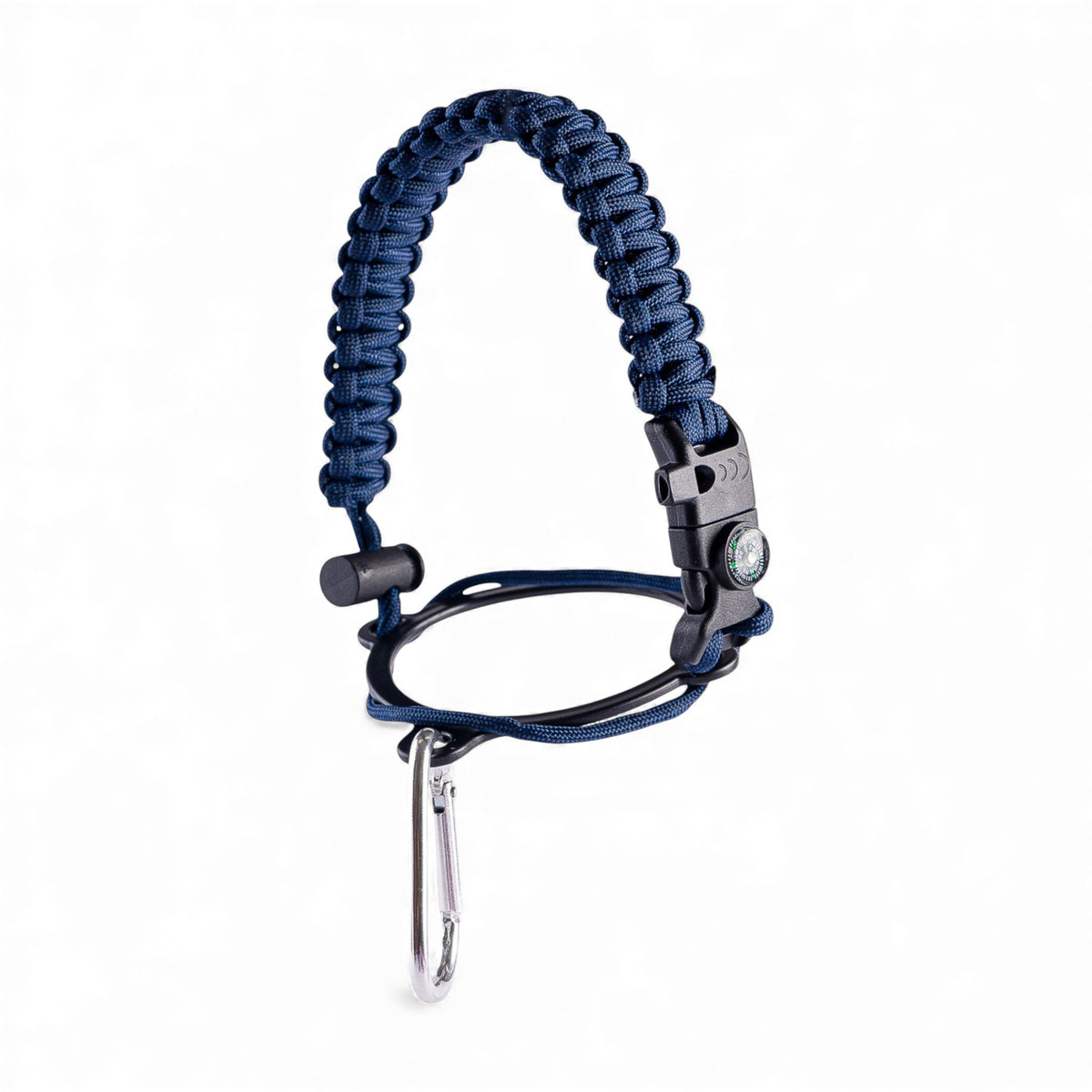 Alça para Garrafa Térmica de Mão com bússola, apito e pederneira em nylon resistente, ideal para aventuras ao ar livre.