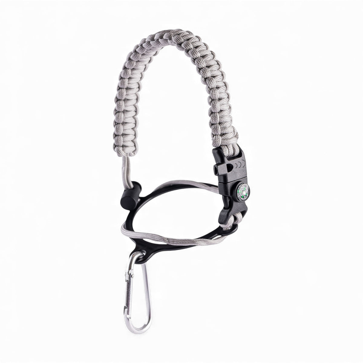 Alça para Garrafa Térmica de Mão com paracord, bússola, apito e pederneira para aventuras.