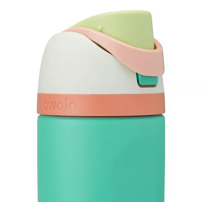 Garrafa Térmica Owala FreeSip - 470ml | 16oz verde com tampa rosa e bico patenteado FreeSip.