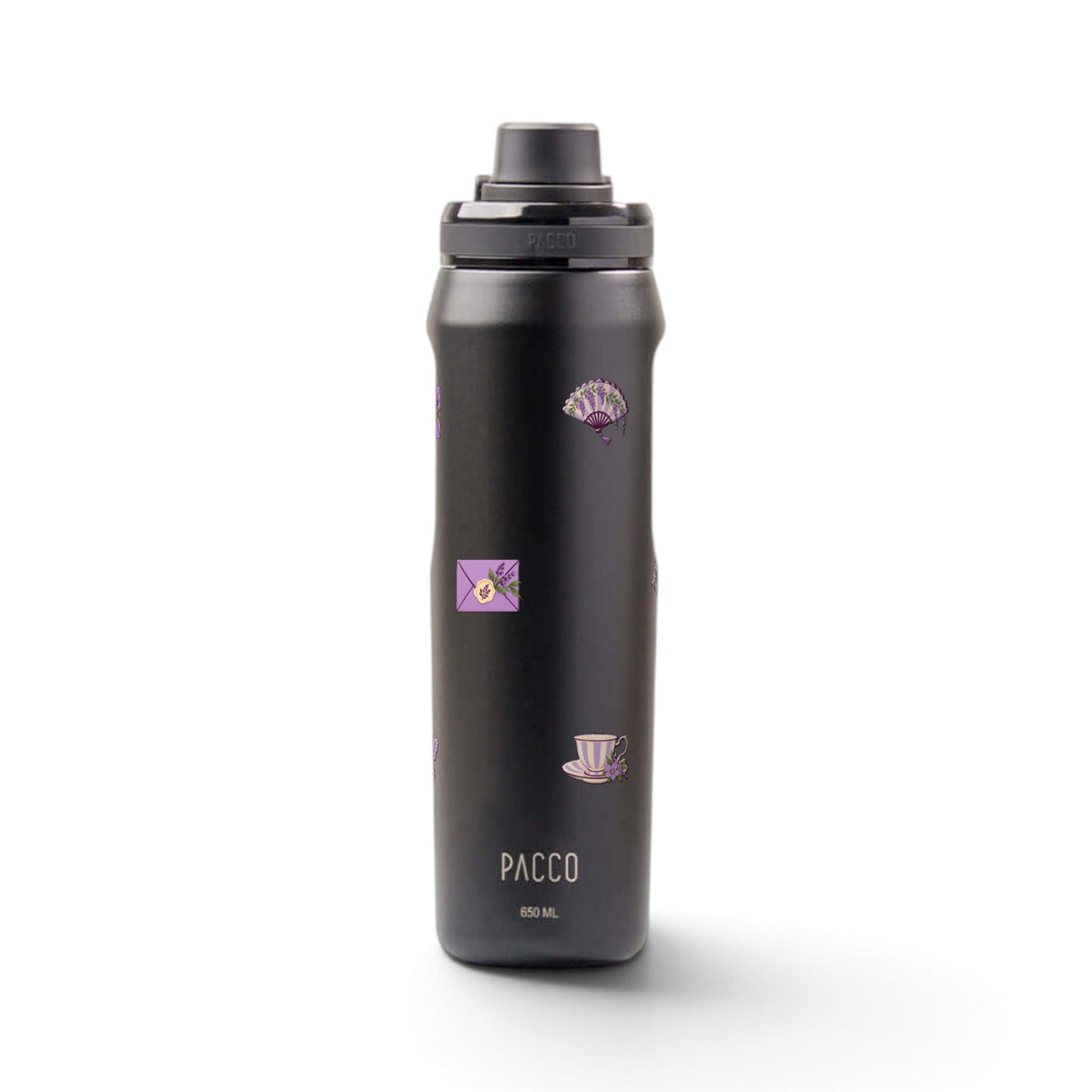 Garrafa Térmica PACCO Vyta 650ml Lavanda Botânica Preta