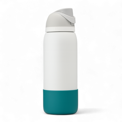 Capa Protetora de Silicone para Garrafa Owala - 946ml | 32oz, garrafa mostrada com proteção verde, antiderrapante e resistente a impactos.