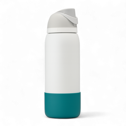 Capa Protetora de Silicone para Garrafa Owala - 946ml | 32oz, garrafa mostrada com proteção verde, antiderrapante e resistente a impactos.