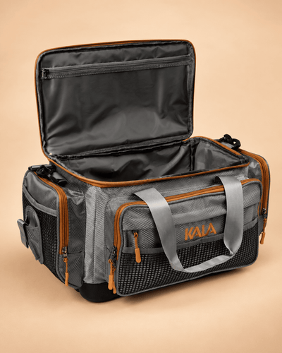 Bolsa organizadora de pesca KALA BPK 540 na cor cinza com laranja