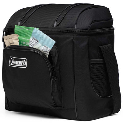 Bolsa Térmica Chiller™ 16 Latas Coleman preta com bolso frontal e zíper, ideal para praia, academia e viagens.