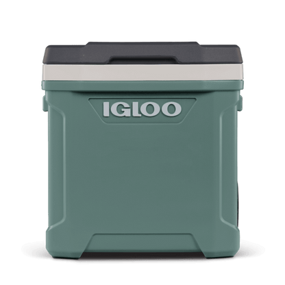 Caixa Térmica 56L Latitude com Rodas - Igloo em verde, ideal para camping, com tecnologia Ultratherm para conservar gelo por até 4 dias.