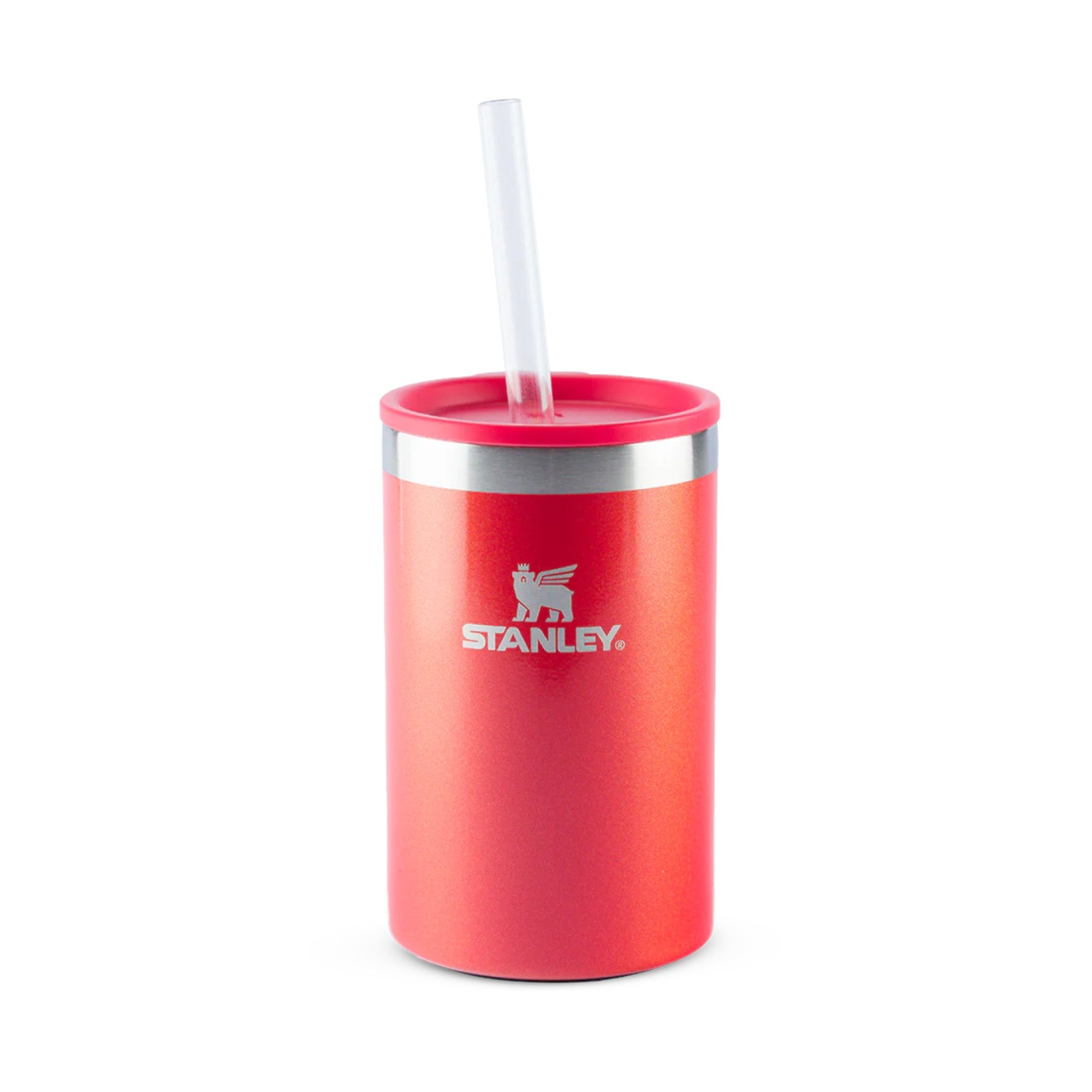 Can Cooler com canudo Stanley | 296ML em vermelho com canudo, ideal para bebidas quentes e frias.