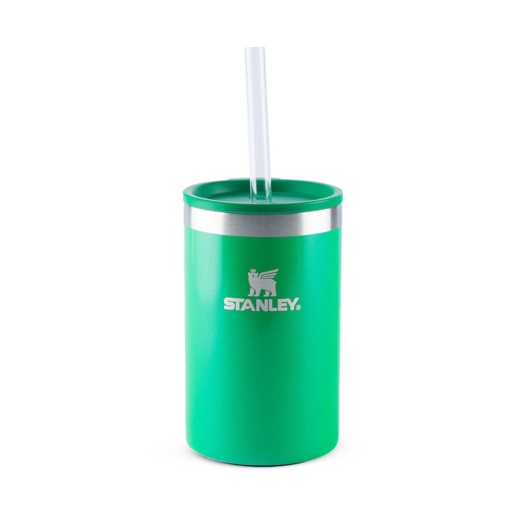 Can Cooler com canudo Stanley | 296ML em verde com tampa e canudo.