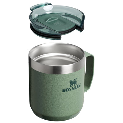 Caneca Camp Mug Stanley 350 ml Hammertone, com a tampa aberta